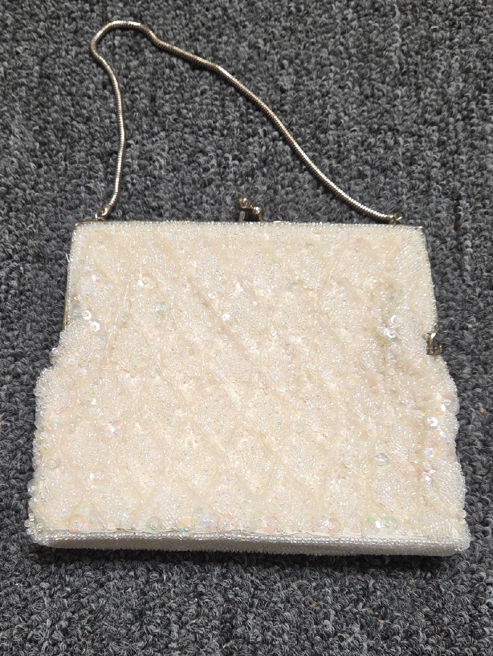 Ivory Beaded Evening Clutch Handbag